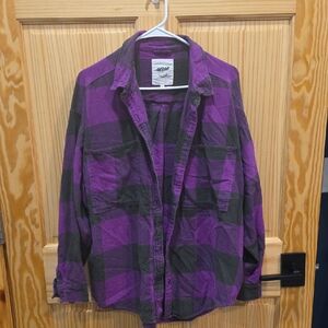 Aerie Purple and Black Flannel Oversize Large